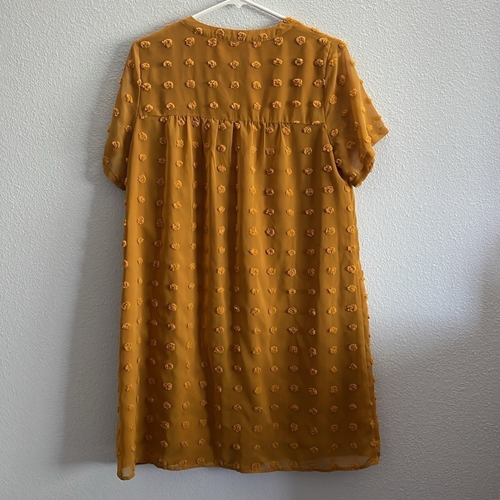 MIHOLL Swiss Dot Baby Doll Mini Dress Mustard Yellow Size L - Picture 3 of 8